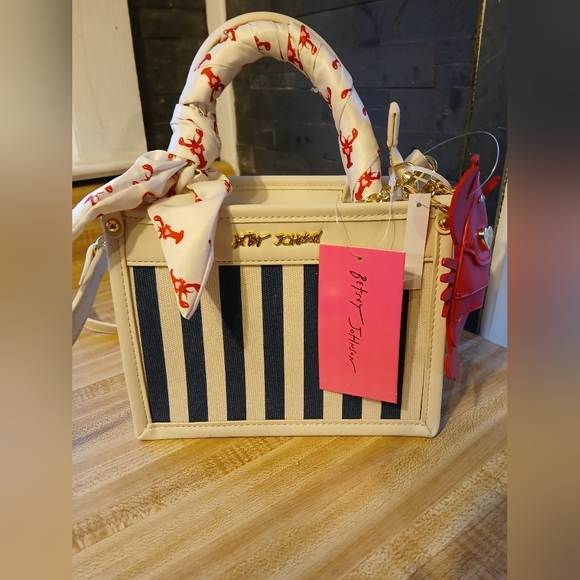 Betsey Johnson NWT Striped Mini Tote W/Lobster Charm (NAUTICAL VIBES) - Picture 6 of 7